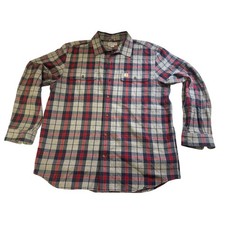 Carhartt Mens Plaid Flannel Button Down Shirt Grey Red Blue 102815 412 Large
