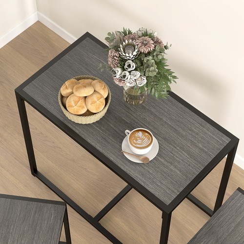 HOMCOM Juego de Mesa de Comedor 3 Piezas con Marco de Metal Gris Efecto Madera - Imagen 9 de 11