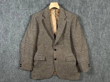 Vintage Harris Tweed Men's Brown Herringbone Wool Blazer Sport Coat 70s