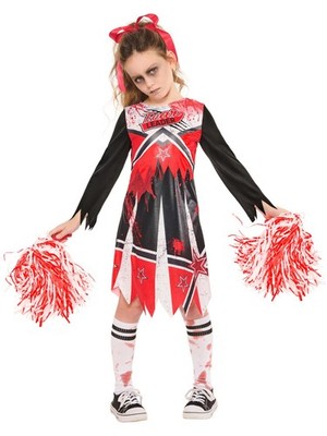 Mädchen Zombie Cheerleader Kostüm Halloween Horror Verkleidung Outfit