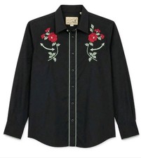 Roper Youth Size 14 XL Western Shirt Black Rose Embroidered Pearl Snap Cowgirl