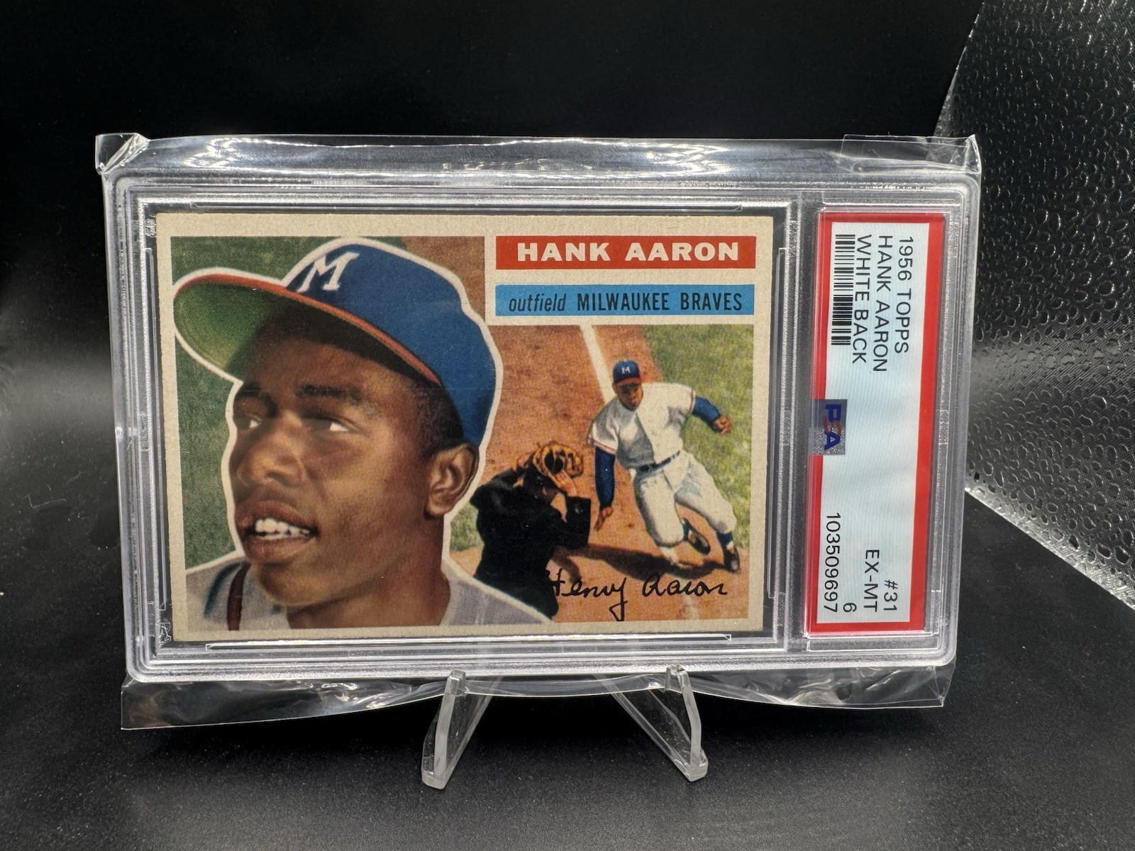 1956 Topps Hank Aaron #31 White Back PSA 6 EX-MINT Fresh So Clean Vibrant Wow!