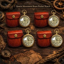 Lot of 4 Brass Pocket Watch Victorie Style With Brass Chain Leather Box GIFT