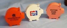 Lot of 3 Plastic Pig Piggy Bank  Advertising Promo  Pepsi  - Potter Park Zoo MI