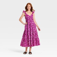Women Ruffle Sleeve Floral Print Maxi Sundress - Universal
