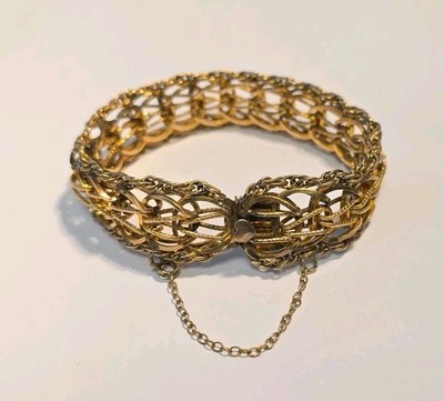 Vintage 1960s Gold Filled Elco Woven Rope Heart Charm Bracelet 