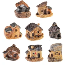 8 Pack Miniature Fairy Garden Stone House Resin Village House Fairy Garden Kits