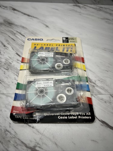 Casio XR-9X2S 9MM Labeling Clear Tape Black Ink 2-Pack EZ Label Printer 3/8”