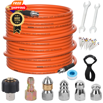 #ad 100FT Pressure Washer Sewer Jetter Kit 5800 PSI Water Jet 100 FT Orange $100.98