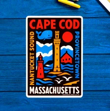 Cape Cod Massachusetts Vintage Travel Sticker Decal 2.8" X 4"