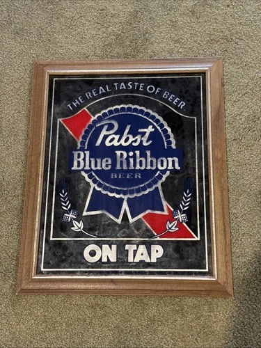 Vintage 18” X 14 3/4” Pabst Blue Ribbon Beer Mirror “On Tap” Sign