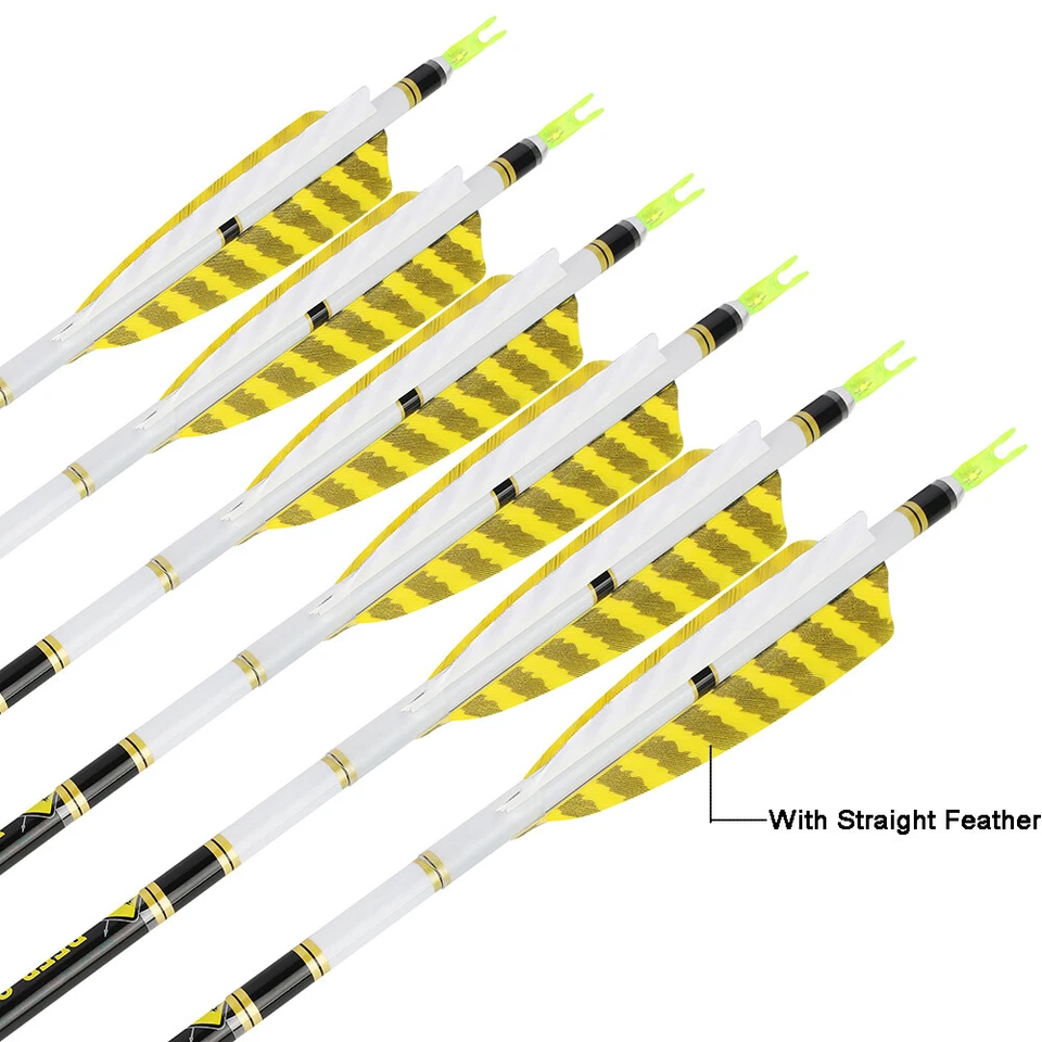 Archery Pure Carbon Arrows SP300-800 Feathers ID6.2 Compound Recurve Bow Hunting - Image 3 of 4
