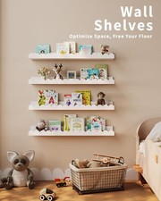 Nursery Book Shelves, 4-Pack White Floating Shelves for Wall Kids