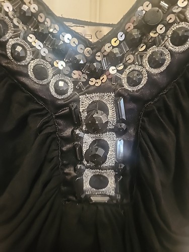 Moa Moa verziertes Y2k Kleid schwarz wunderschön tailliert gerafft  - Bild 3 von 6