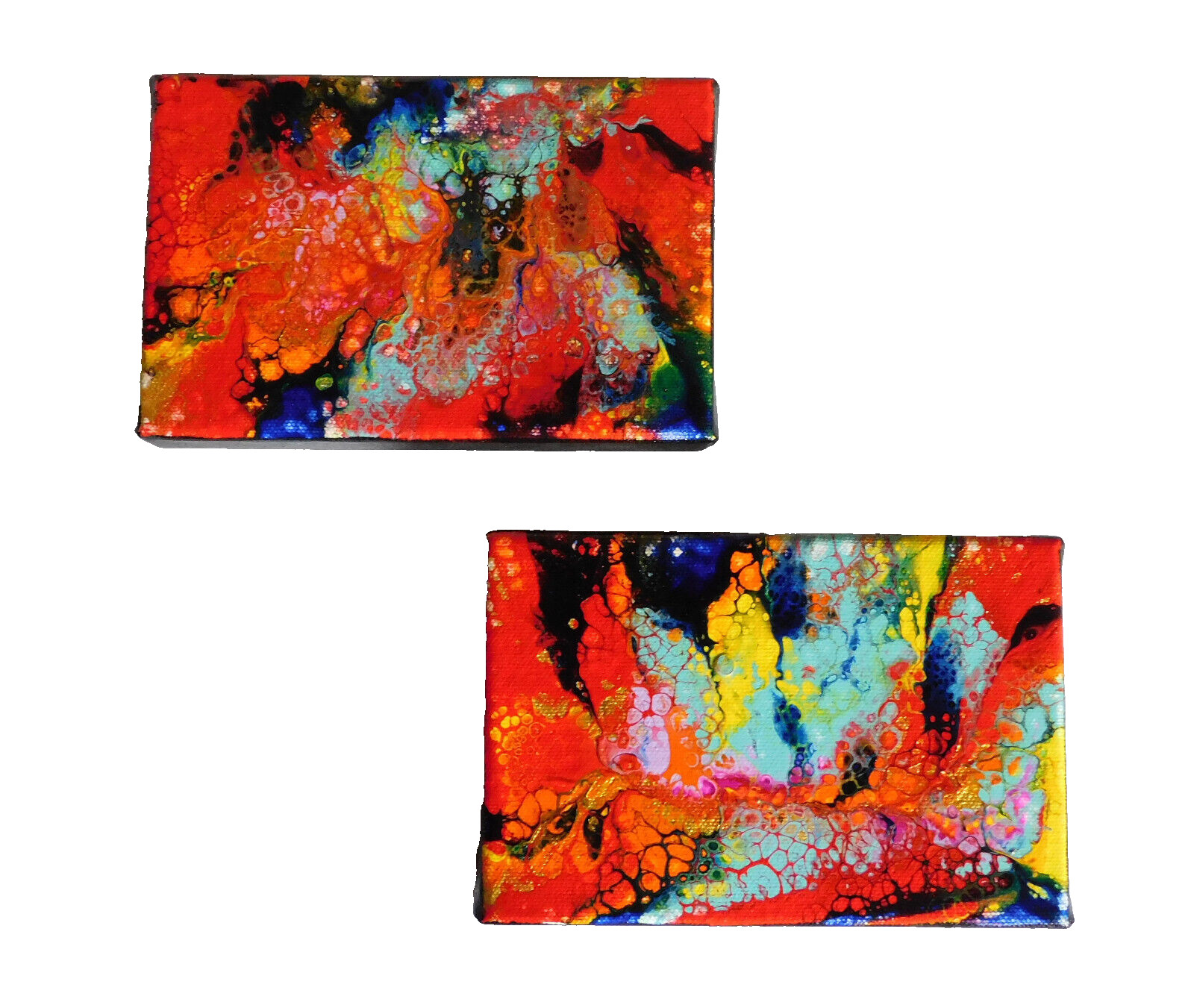Set of 2 Abstract Contemporary Red Pour Paintings  Original Art by Rain Crow