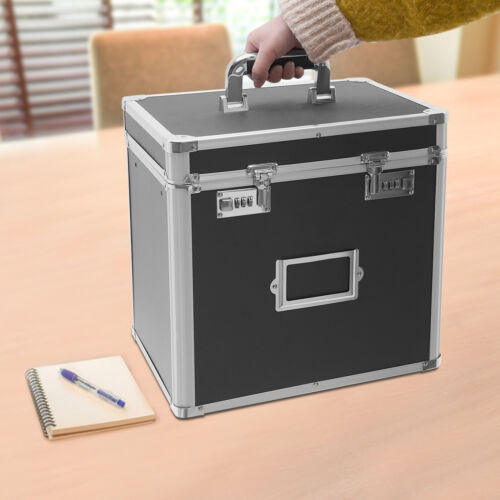  Large, Portable Locking Storage Box for Filing Letters & Documents w/Lock Black - Afbeelding 1 van 14