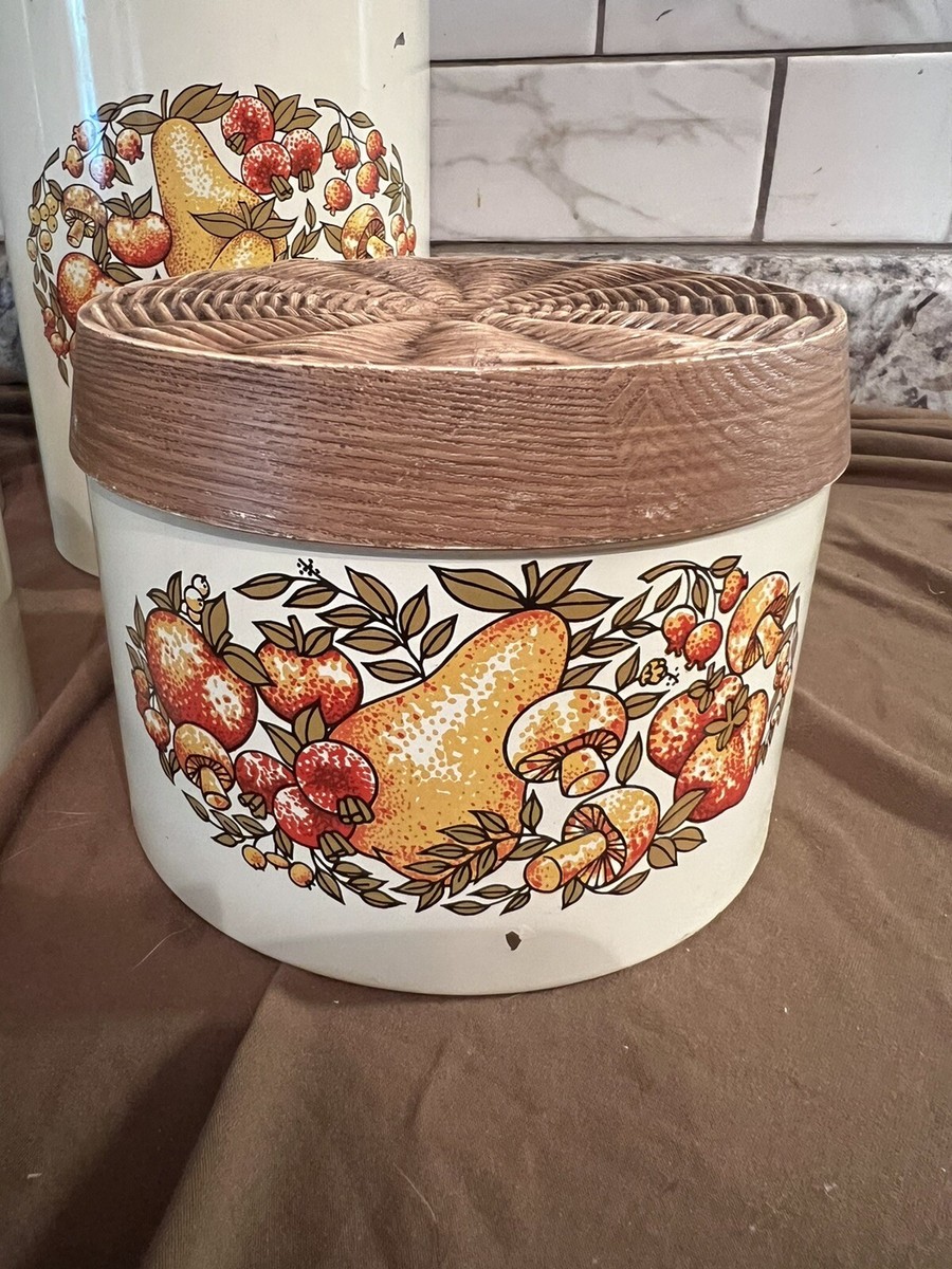 Vintage CANISTERS Cheinco Housewares TIN Mushroom & Fruit SET OF 4