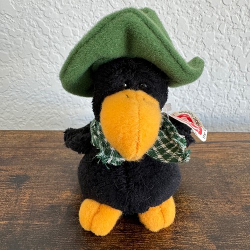 Gund Pudgy Mini Crow Plush Green Hat & Check Scarf Bean Filled #88341 w/Tag 4" H - Picture 2 of 13