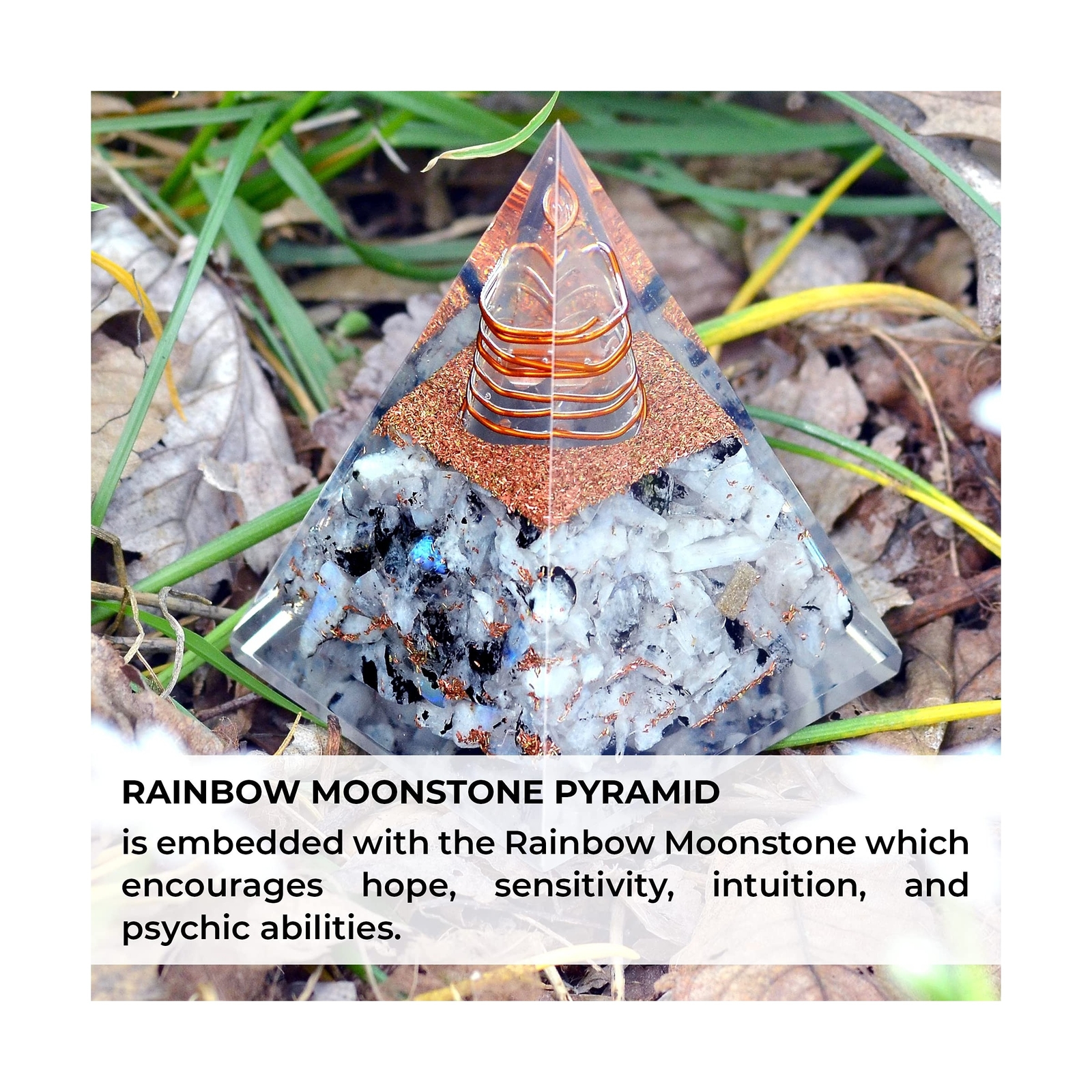New Inspirational Orgonite Pyramid for Success | Rainbow Moonstone Orgone Pyr...
