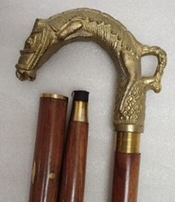 Antique Brass Vintage Unique Horse Head Handle Adjustable Wooden Walking Stick