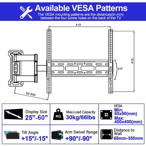 TV Wall Stands Mount Swivel Tilt for 25 30 32 40 42 46 50 55 60" TVs Full Motion - Picture 4 of 12