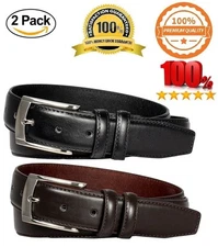 2 Pack Men’s Belts Leather Dress Belts Black Belt & Brown Belt (A3501-2)