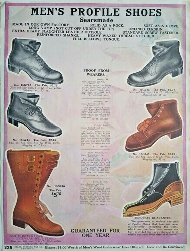 1911 Mens Profile Shoes Fashion Art Sears Catalog Page Vintage Print Ad