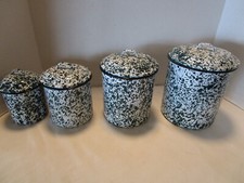 Vintage CGS INT’L ENAMALWARE Set 4 CANISTERS speckled Splatter Green 8.75 T 1980