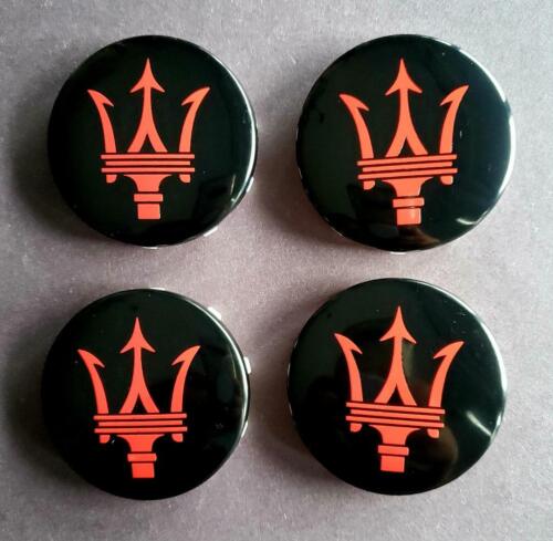 4pcs MASERATI QP & GHIBLI GTS BLACK W/ RED WHEEL CENTER CAP - Picture 3 of 4