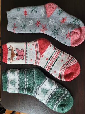 Festive Warm Cozy Soft Winter Socks 3 Pair Sock Size 9-11 Colorful | eBay