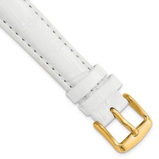 DeBeer 16mm White Crocodile-Style Grain Chrono Gold-tone Buckle Watch Band