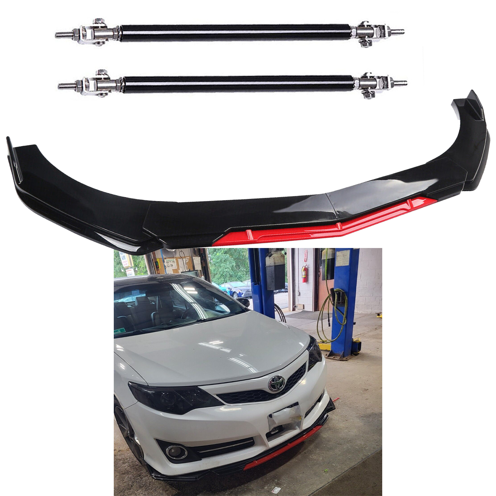 For toyota camry Front Bumper Lip Splitters Spoiler Trim Kit Black+Red body kit