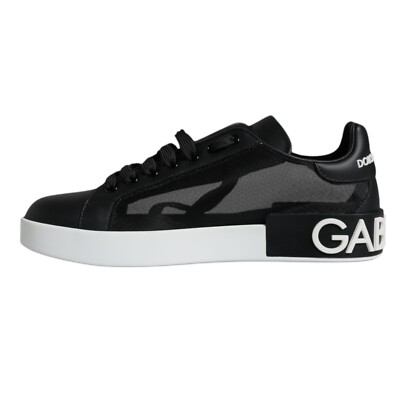 DOLCE & GABBANA Shoes Black Calf Leather Portofino Sneakers EU36.5