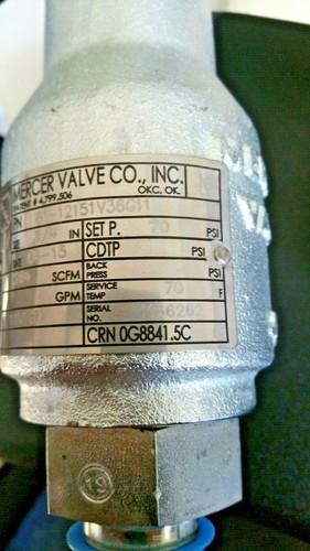 MERCER VALVE CO. VALVOLA MOD # 70 PSI PN 81- 12151V36G11 NUOVA - Foto 3 di 11
