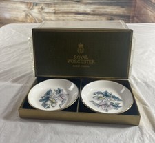 2 Royal Worcester Gold Rimmed Bone China Alpine Flowers Coaster Pin dishes w box