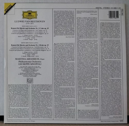 DG 415 682-1 GERMANY BEETHOVEN KLAVIERKONZERTE NOS. 1 & 2 ARGERICH SINOPOLI LP - Picture 2 of 3