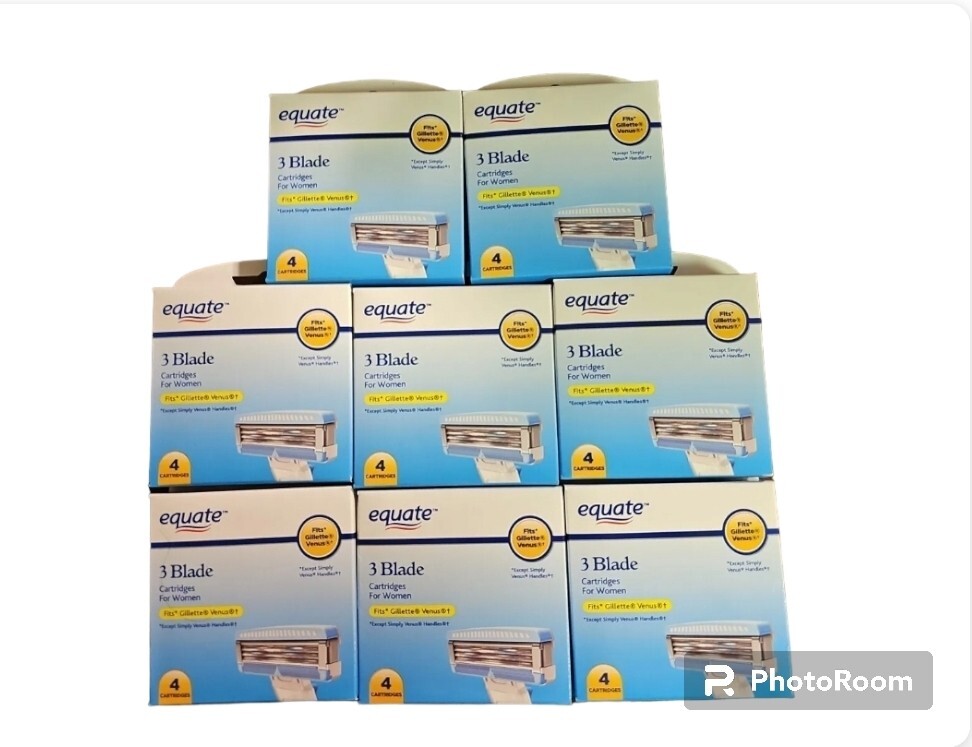 8 PACKS~Equate 3 Blade Women&rsquo;s Razor Cartridges~Fits Gillette Venus~32 heads 