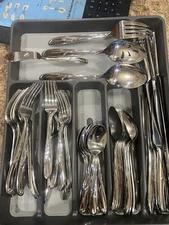 63 PC Stainless Silverware Dinner Set With Madesmart Hard Plastic Organizer