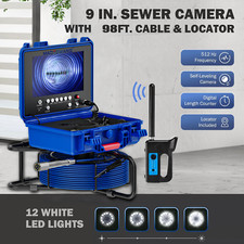 9 In Self-Leveling Sewer Camera 30m/98ft Pipe Inspection Camera w 512Hz Locator