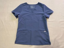 FIGS Scrub Women's Top Size Small Short Sleeve Technical Collection Blue V-Neck
