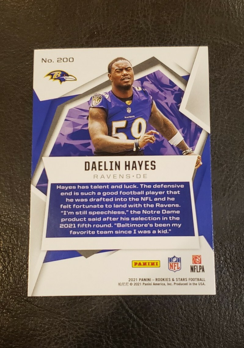 2021 Panini Rookies & Stars DAELIN HAYES Rooke Card RC #200 Ravens ...