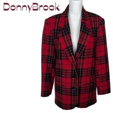 Vintage Donny Brook Red Plaid 100% Wool Dark Academia Preppie Blazer Nwot