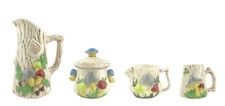 Lefton Mushroom Forest Tree Trunk Pitcher Lidded Sugar Creamer Mug 4 Pc Set
