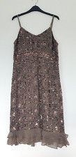 BNWOT 100% Silk & Beaded Party/Evening/Occasion Dress in Brown Design, Size 8