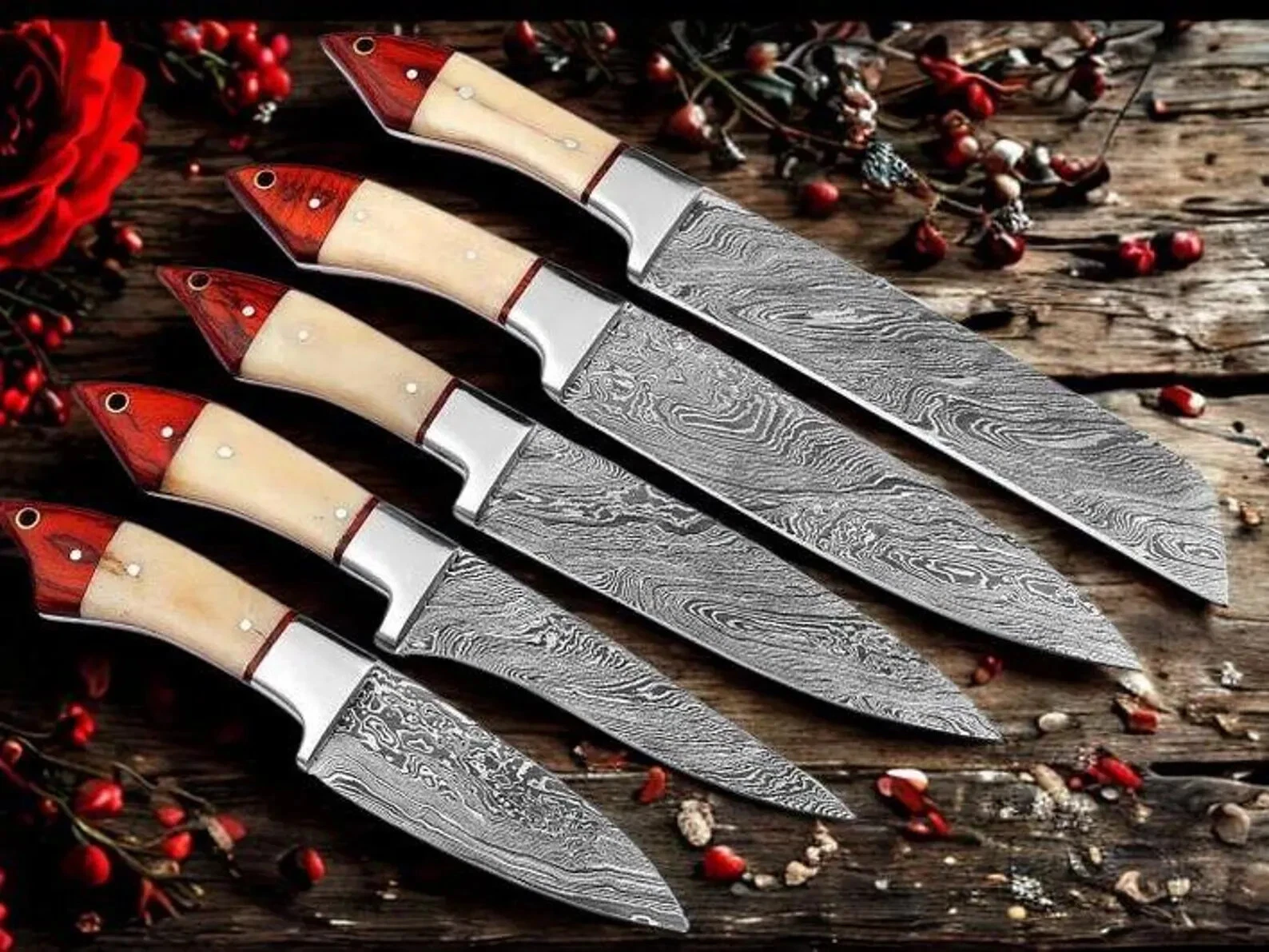 HAND FORGED DAMASCUS STEEL CHEF KNIFE Set Kitchen Knives Best USA gifts