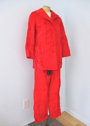 Vtg 60s 70s red velvet cord 3-pc vest jacket wide leg suit summer of love 12 - Picture 4 of 17