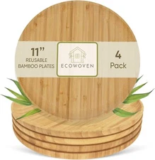 Ecowoven Bamboo Wood Plates (4) Serving Chargers/Platters for Sustainable Dining