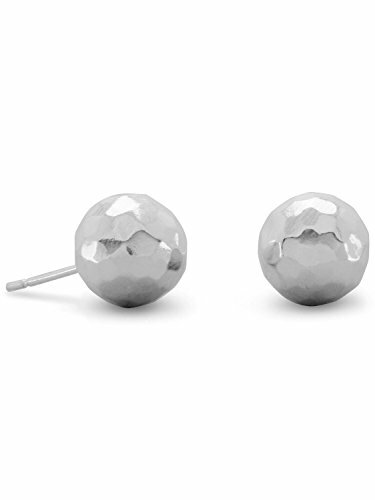 Ball Post Stud Earrings Polished Hammered Sterling Silver - 10mm Ball Post Stud Earrings Polished Hammered Sterling Silver - 10mm