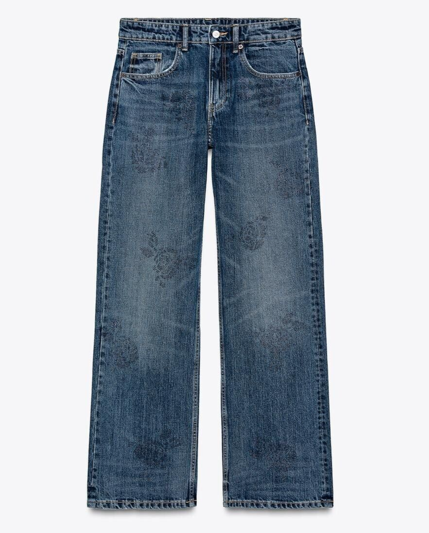 ZARA WOMAN MID-RISE WIDE-LEG TRF JEANS NAVY BLUE 8197/013/401 NEW