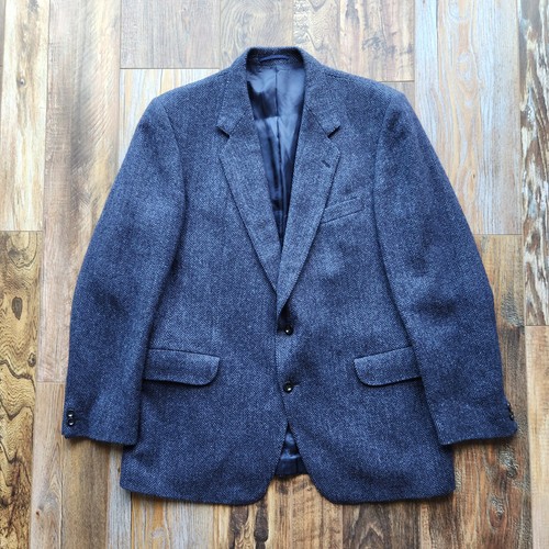 VTG Magee Donegal Mist Handwoven Tweed Cashmere Herringbone Sport Coat Blue 44R - Picture 2 of 8